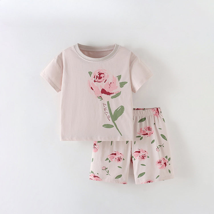 Girls Summer Suit New Round Neck Short Sleeve Two Piece Suit