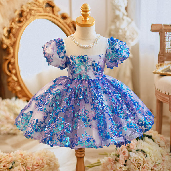 baby blue flower girl dress Toddler Ball Gowns Fluffy Sequins Party Communion Princess Dress, Blue / 2-3 Years (100cm) Macy's Womens Cocktail & 160 61.02 With Sleeves Size:1XL