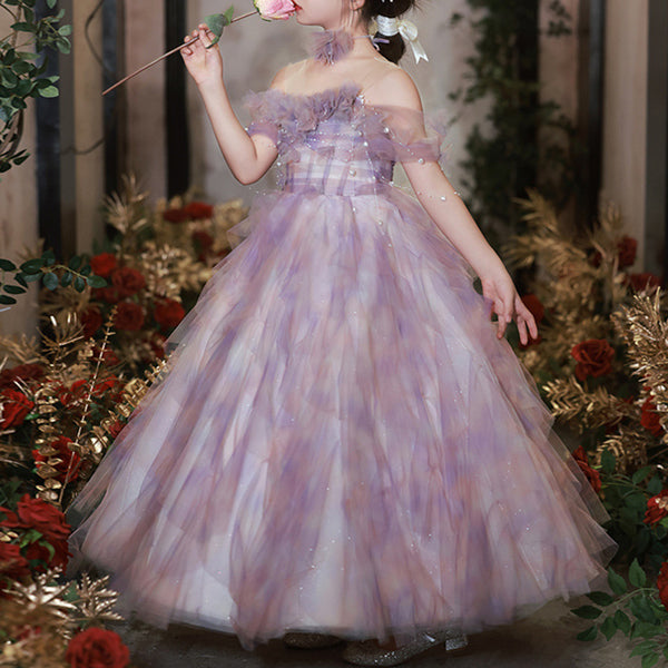 purple dress for christmas Elegant Baby Off Shoulder Evening Toddler Little Girl Princess Dress tutu du monde Long Satin A Line It is exquisitely crafted SIZE:20