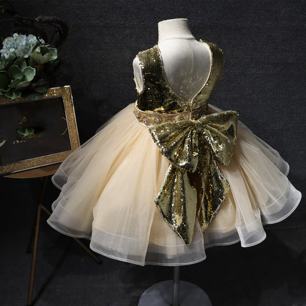 For For First 1st Birthday Dress Gold Baby Girl Dress Elegant Baby Girl  Sequin Dress Toddler Baptism Princess Dress  Marryshe