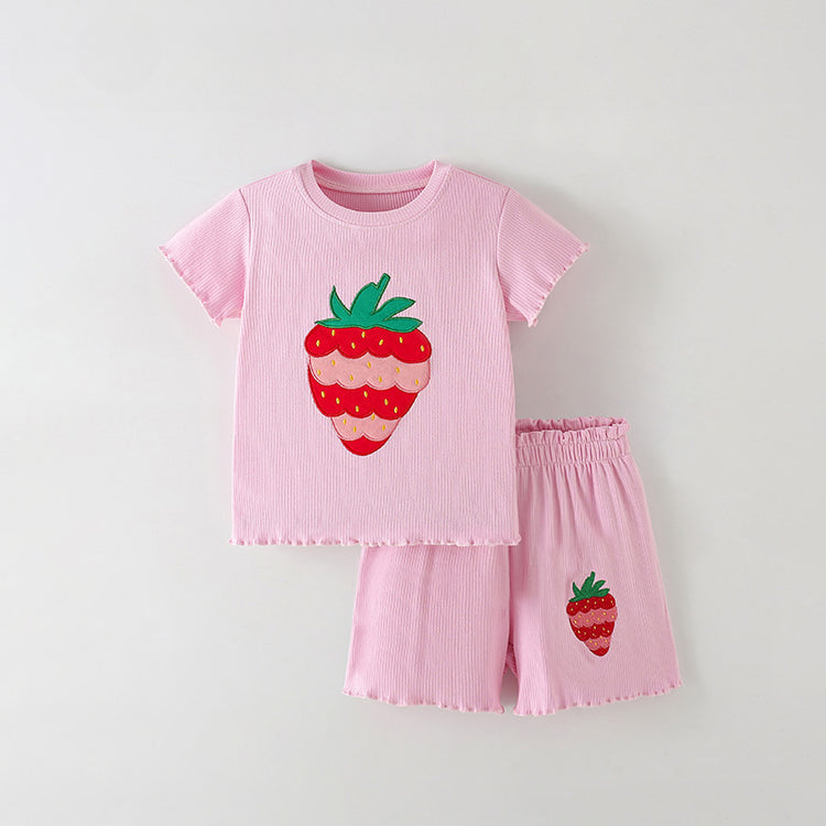 Girls Summer Suit Round Neck T-shirt Shorts Two-piece Suit