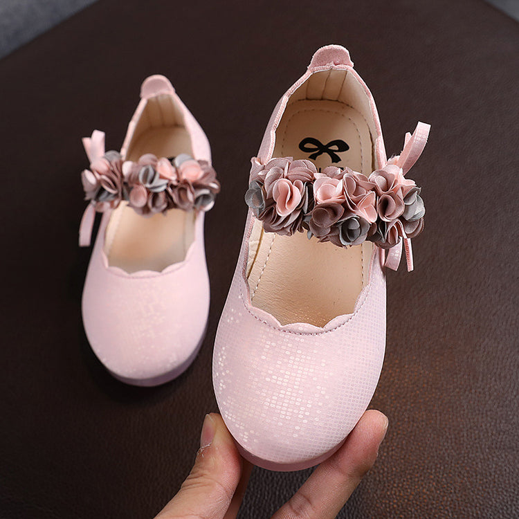 Girls Flower Crystal Bowknot Soft-soled Princess Shoes