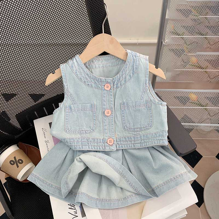 Cute Denim Skirt Two Piece Set