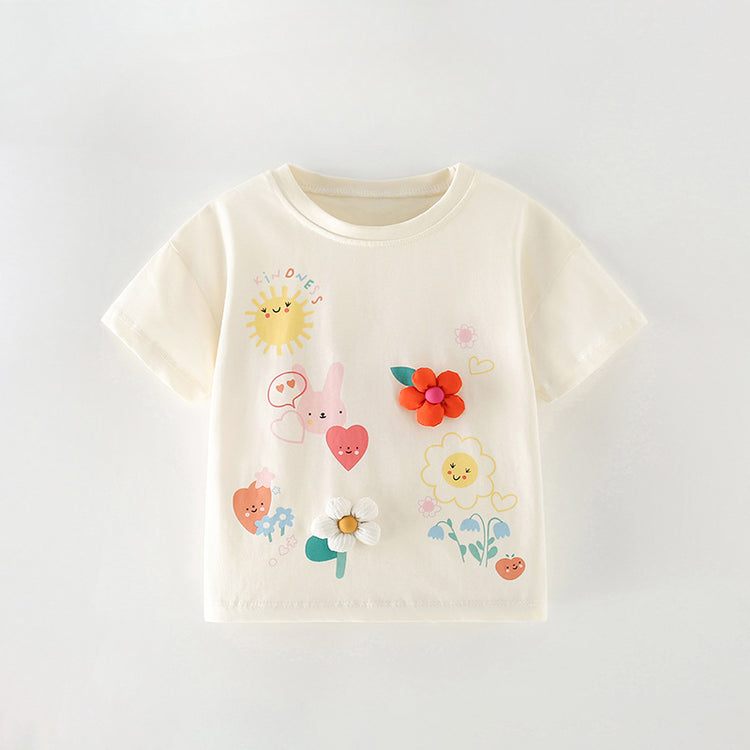 Girls Summer New Round Neck Cute T-shirt