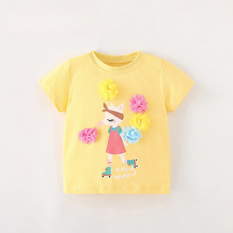 Children's Summer New Round Neck Cute Girls Short-sleeved Tops