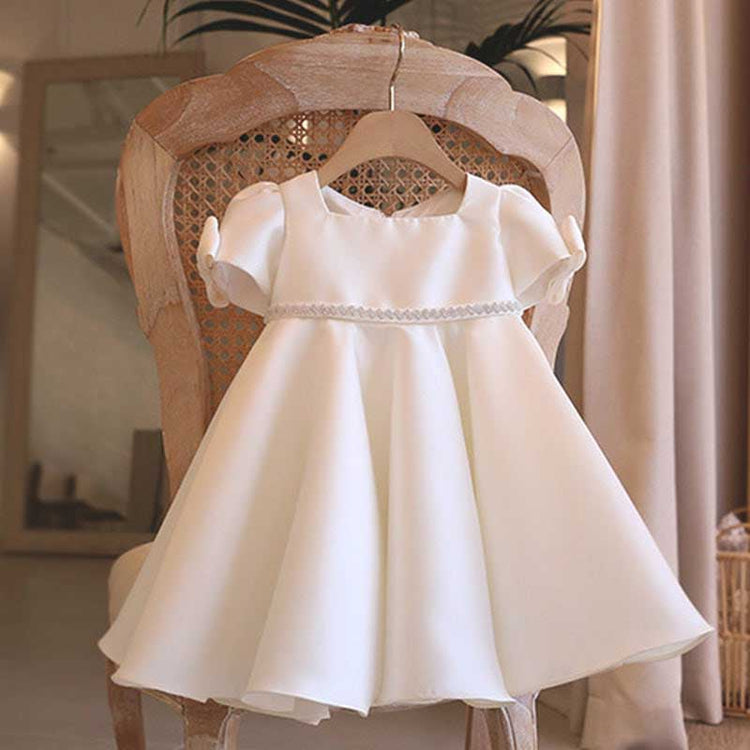 Baby Girl and Toddler Formal Princess Dress White Big Bow Christening Dress