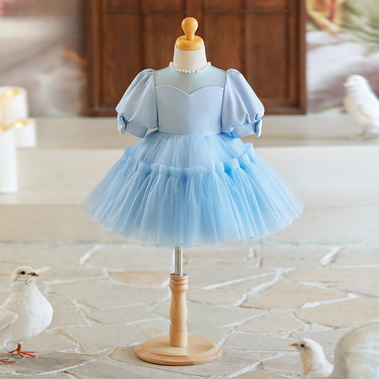 Girls Birthday Blue Dress Summer Flower Girl Princess Dress