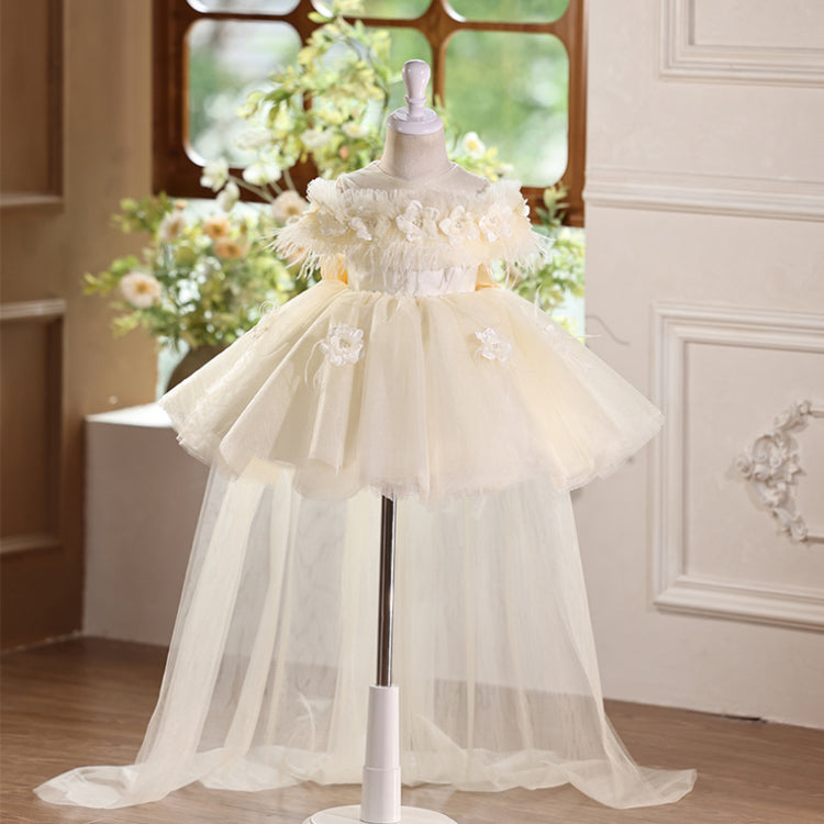 Girls Elegant Communion Dress Flower Girl Wedding Puff Dress