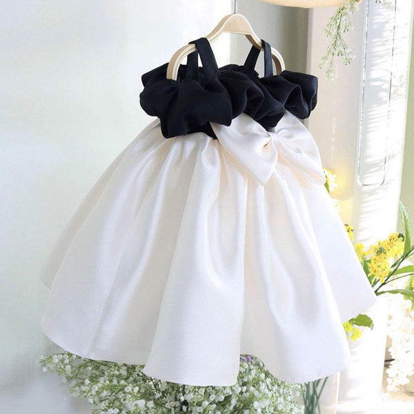 white dress with black bow The Blythe Bow Dress