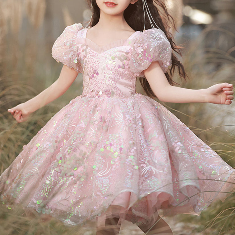 Girls Birthday Princess Dress Pink Flower Girl Wedding Dress