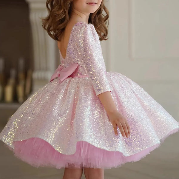 Next Girls Sequin Party Dress Elegant Baby Girl Long Sleeve Sequin Princess  Dress Girl Toddler Formal Dresses