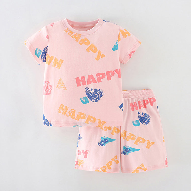 Toddler Girls 2pcs Happy Print Top With Short