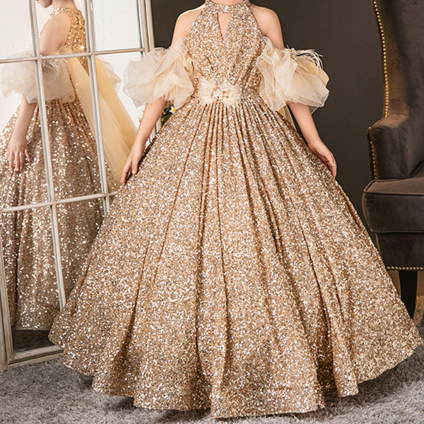 Girls Birthday Gold Dress Children's Sequin Princess Dress Girls Birthday Gold Dress Children's Sequin Princess Dress