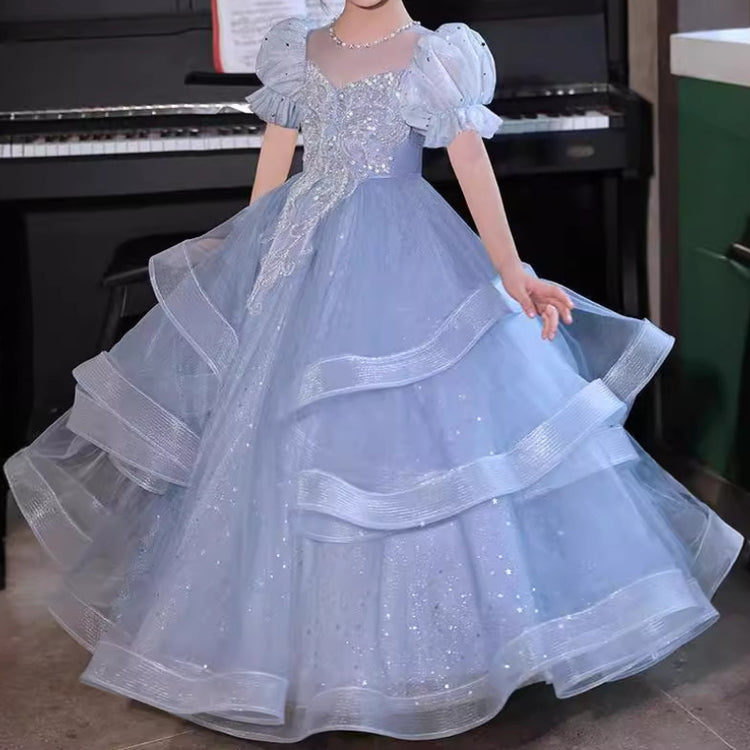 Girls Blue Ball Princess Dress Girl Birthday Party Dress