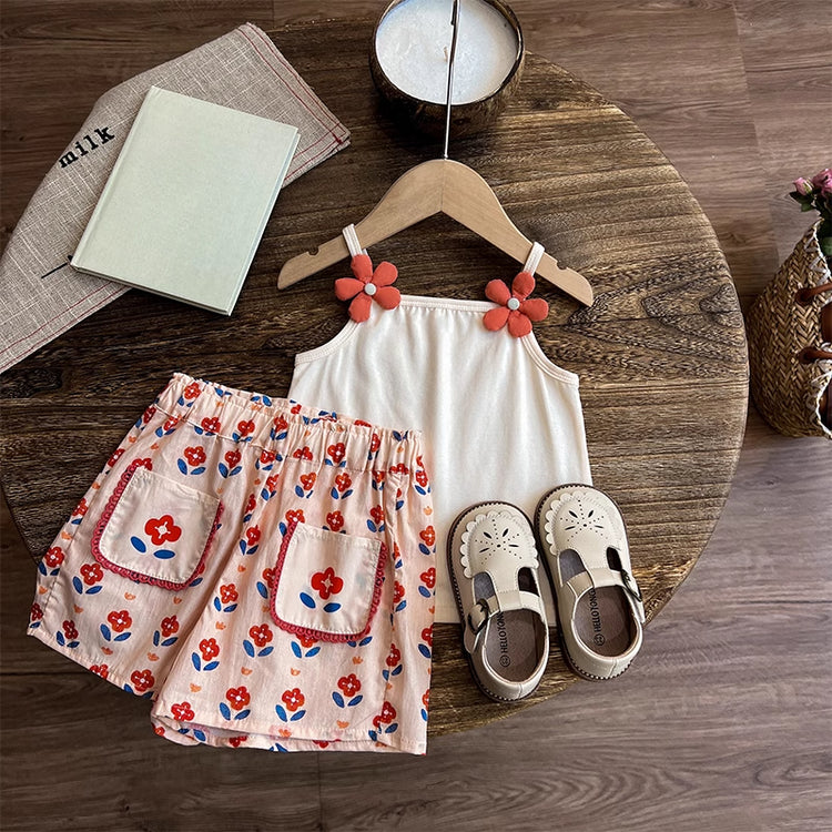 Girls Summer Suit Baby Girl Suspender Shorts Two-piece Suit