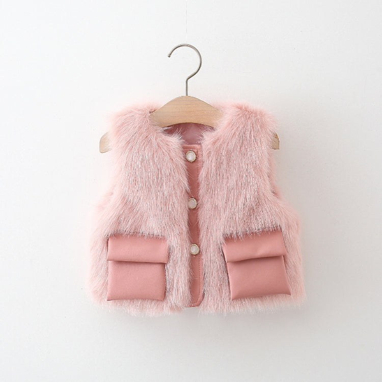 Leather Pocket Fur Sweater Single Breasted Vest