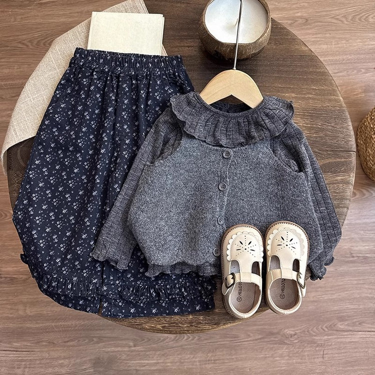 Girls' Autumn New Top Vest Floral Wide-leg Pants Three-piece Set