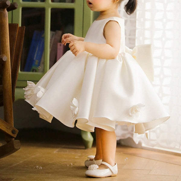 Elegant Baby White Bow Birthday Puffy Dresses Toddler Christening Dre