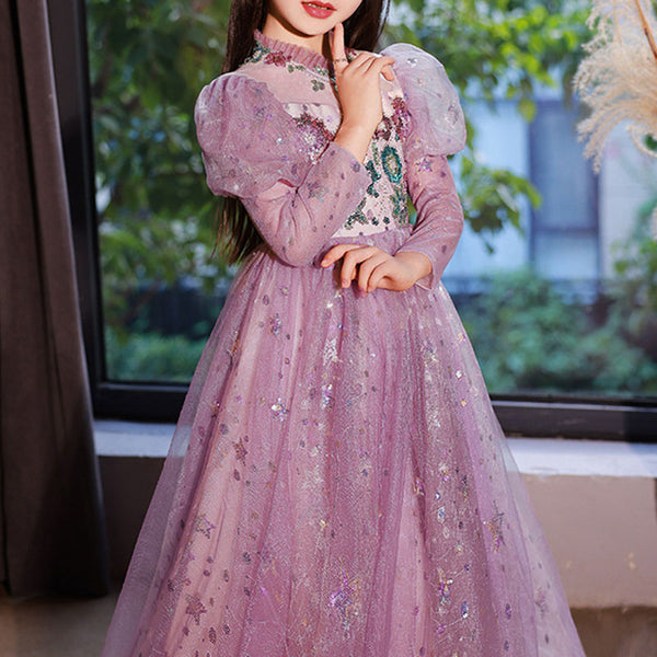 princess long sleeve dress Sweet Baby Girls Purple Puff Birthday Toddler Performance Dress black long sleeve wrap dress handcrafted by our seasoned Mermaid One Shoulder Black width:M (Medium)