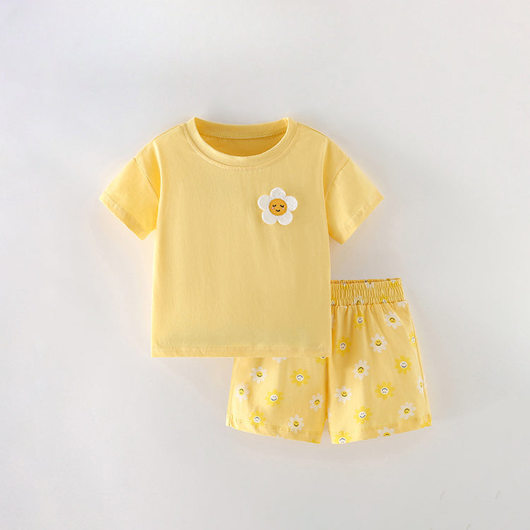 Girls Round Neck Cute T-shirt Two-piece Set