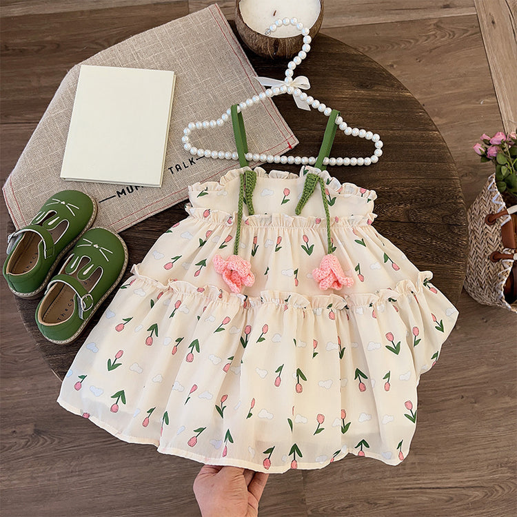 Girls Suspender Dress Summer Baby Girl Floral Princess Dress