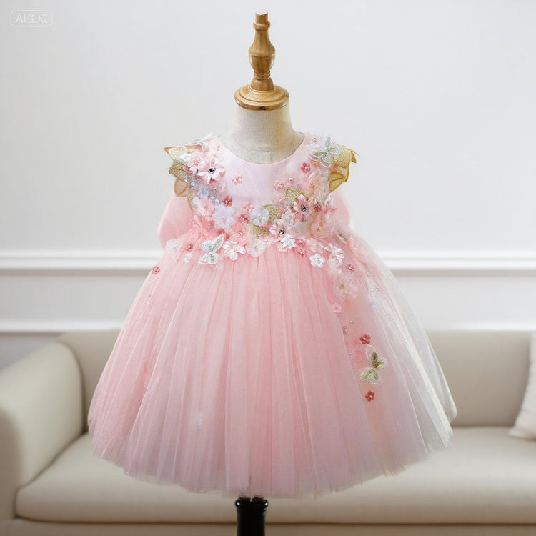 Pink Flower Girl Dress Wedding Dress Girl Birthday Sleeveless Dress
