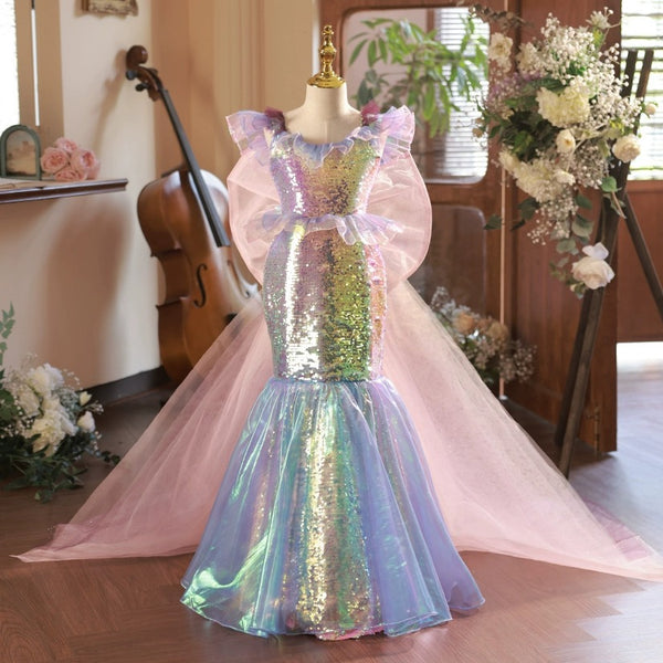 Baby Girl Mermaid Puffy Dress Toddler Birthday Princess Dress, Colorful / 9-10 Years (150cm)