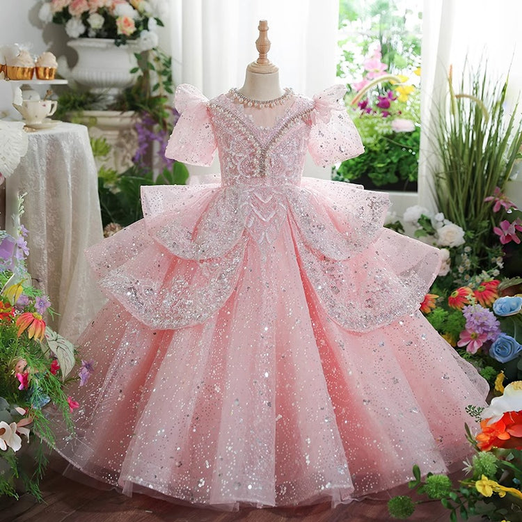 Girls Elegant Prom Dress Girls Sparkling Birthday Princess Dress