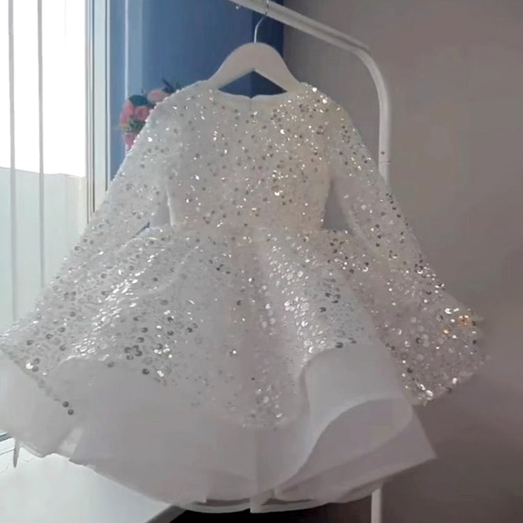 Baby Girl Sequins Beauty Pageant Dress Toddler Christening Princess Dress