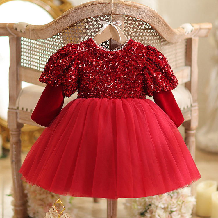 Girls Red Sequin Birthday Dress Girls Christmas Dress Flower Girl Princess Dress