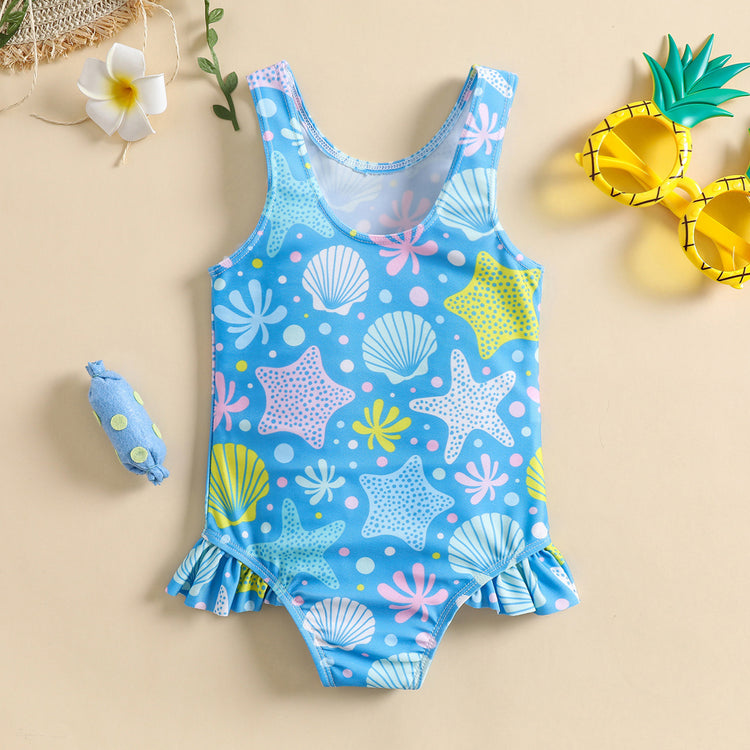 Girls' Swimsuit With Shell Print