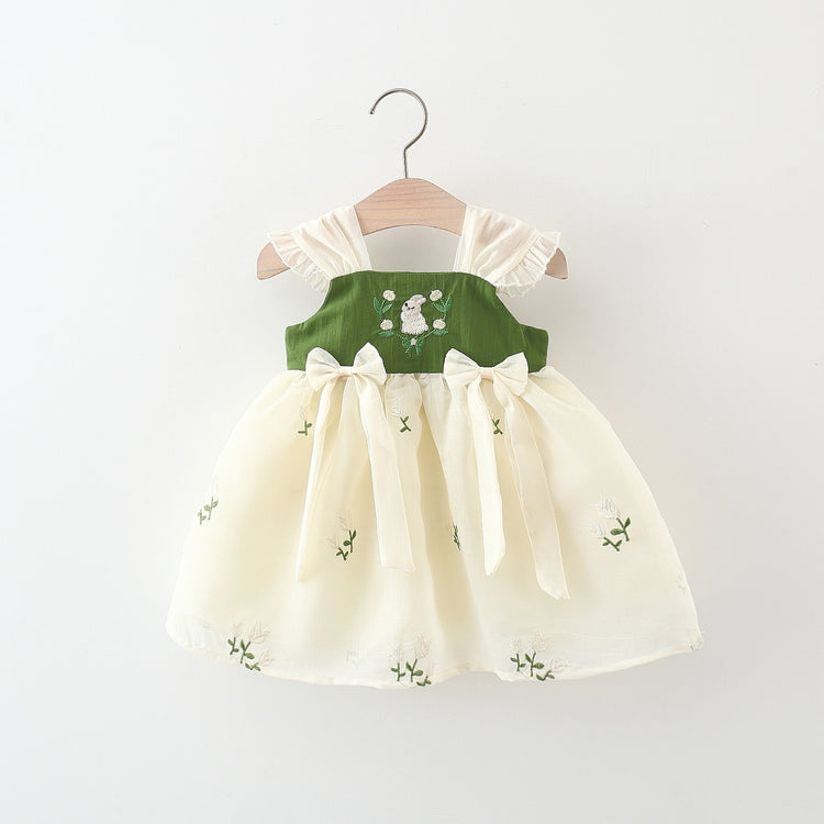 Girls Summer Dress Girls Rabbit Embroidered Suspender Dress