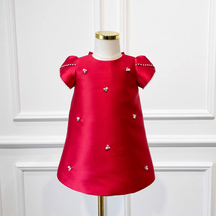Girls Birthday Dress Red Children Satin Princess Dress