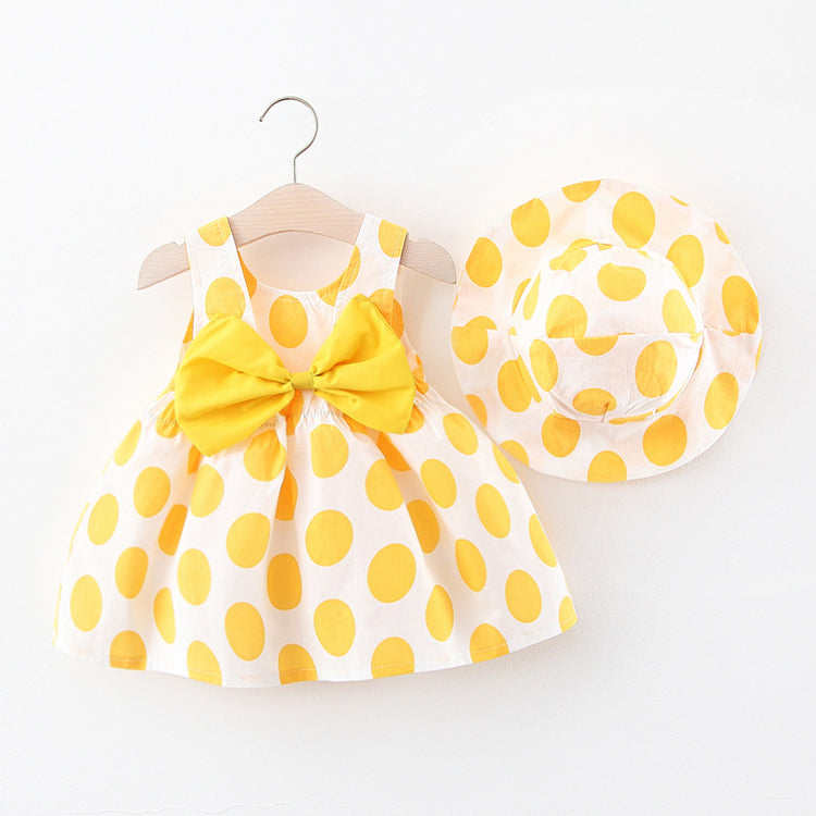Summer Girls Polka Dot Dress Baby Hat Suspender Dress