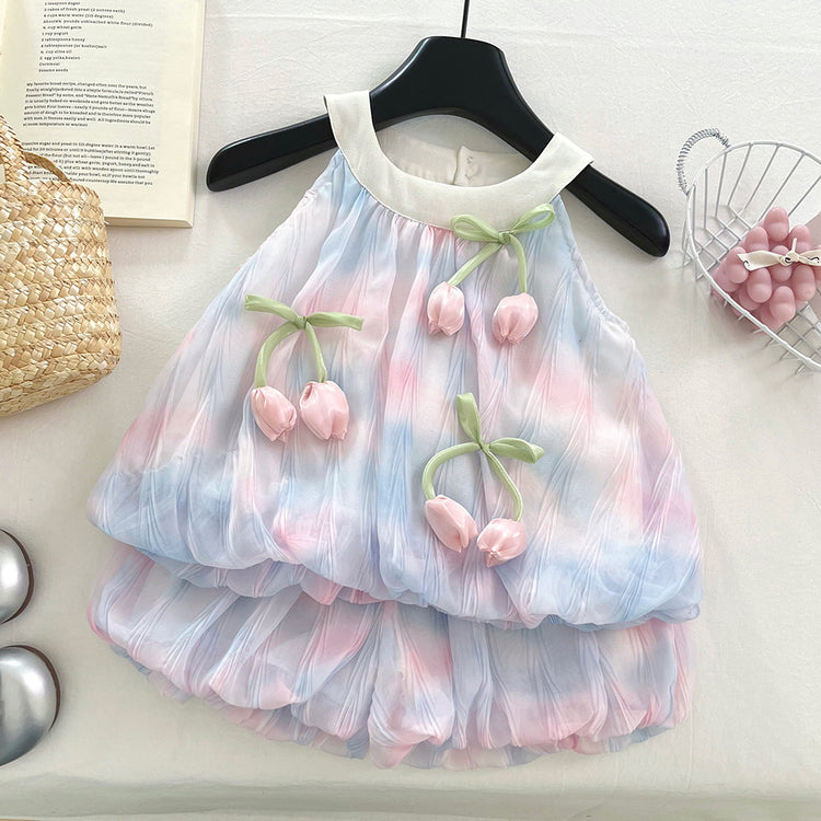 Baby Girls Summer Flower Colored Breathable Tank Top Set