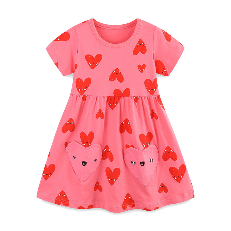 Girls Summer New Love Print Princess Dress