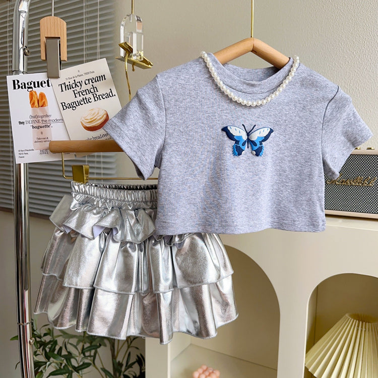 Butterfly T-shirt Silver Cake Skirt Set