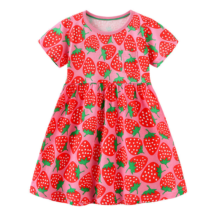 Summer New Girls Cute Print Splicing Princess Dress
