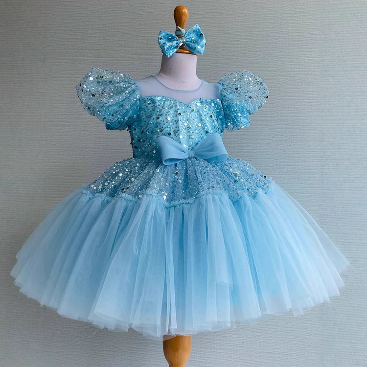 Girls Birthday Blue Princess Dress Baby Girl Communion Sequin Dress