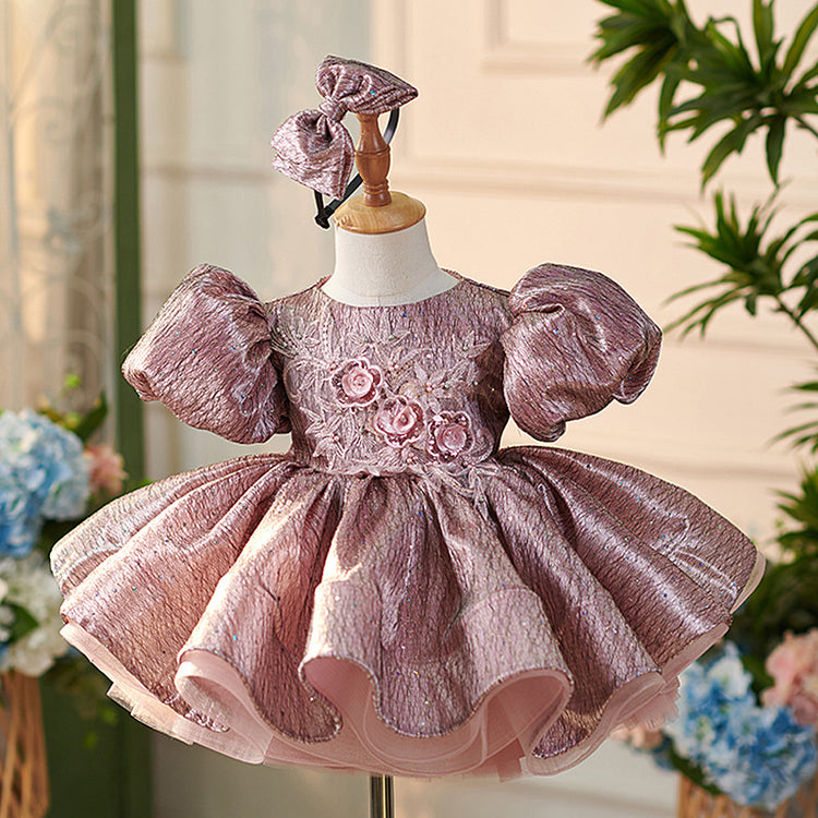 Cute Girl's First Birthday Dress Flower Girl Gilded Puffy Princess Dress