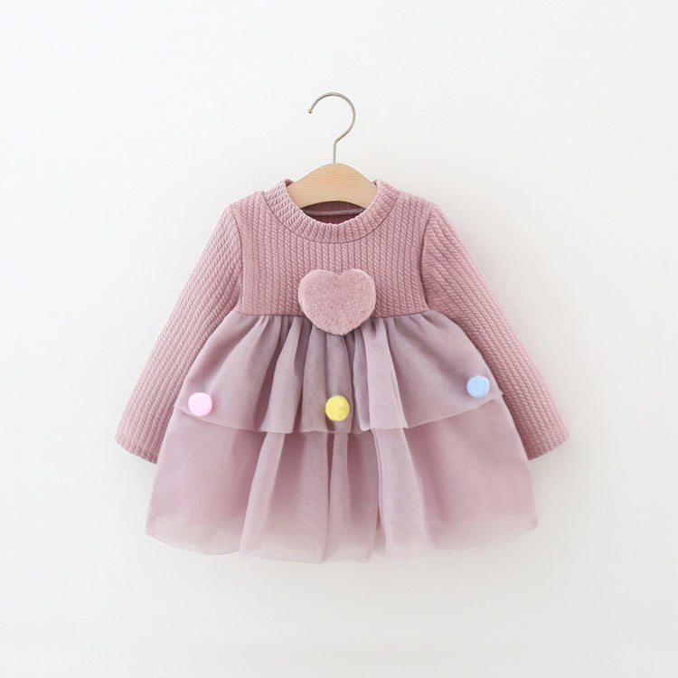 Girls' Long-sleeved Love Ball Puffy Tulle Princess Dress