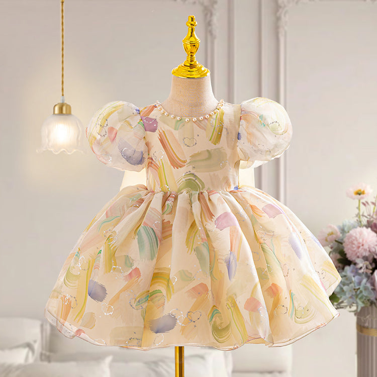 Baby Girl Colorful Puff Sleeves Toddler First Communion Princess Dress
