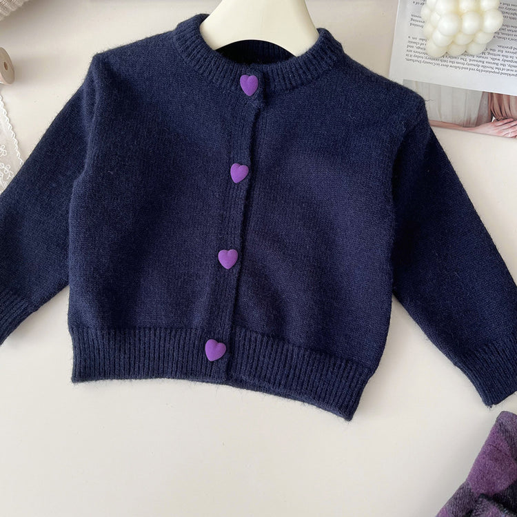 Girls' New Heart Button Knitted Sweater Wool Plaid Skirt