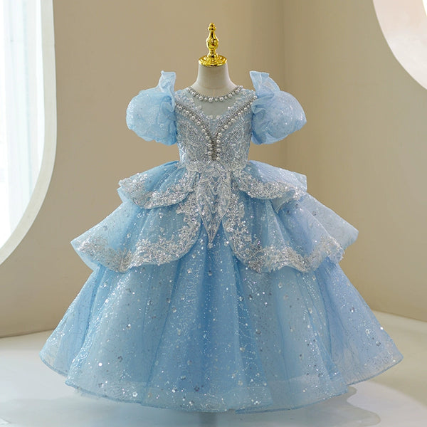 Elegant Baby Girl Mesh Pageant Puffy Dress Toddler Birthday Dress