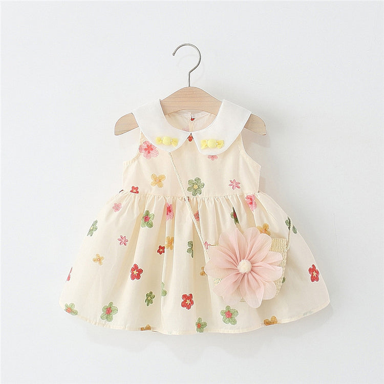 Girls Summer Floral Candy Doll Collar Cotton Princess Dress