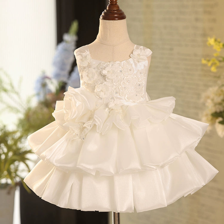 Cute Flower Girl Dress Baby Girl Puffy Flowers Dress Toddler Baptism Dress