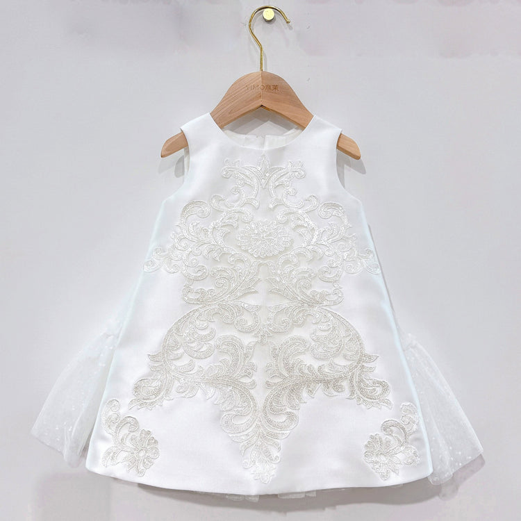 Spring Girl Birthday Dress Baby White Sleeveless Communion Princess Dress