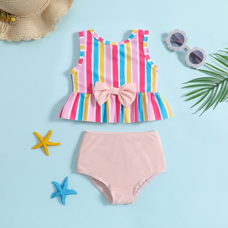 Girls Colorful Stripe Printed Children's Swimsuit