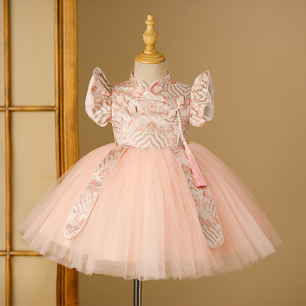 Petit Bebe Girls Pink Poplin Dress with White Ruffle Collar main image 0