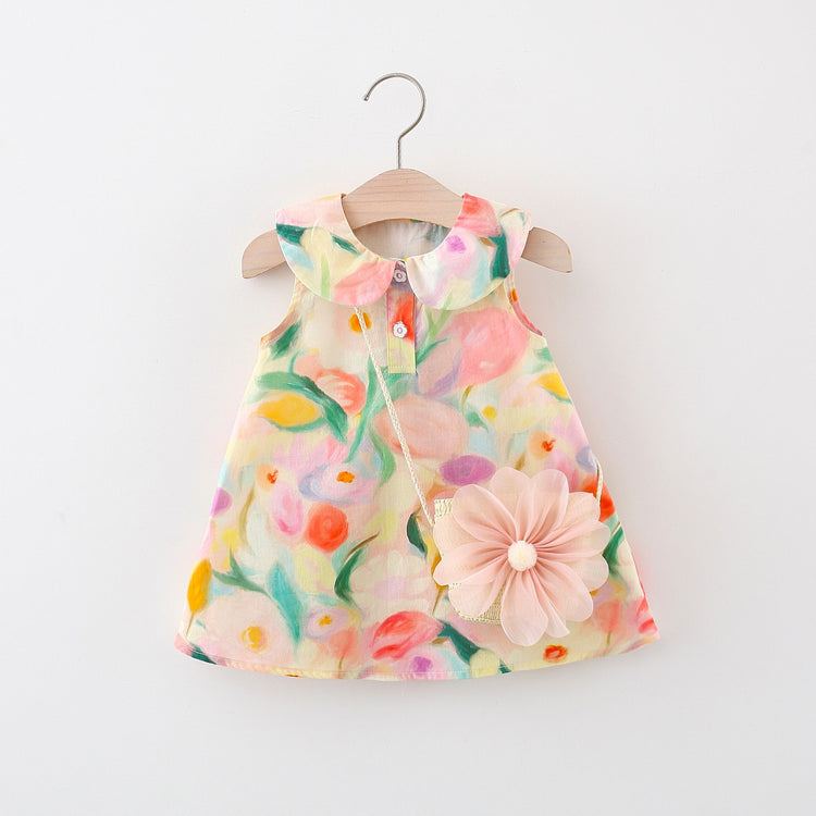 Summer New Girls Flower Doll Collar Sleeveless Dress
